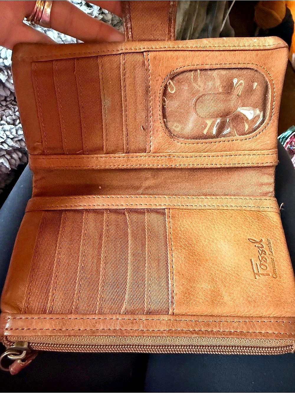 Fossil Owl Blue Floral Teal Leather Flap Clutch Wallet - Picture 3 of 5